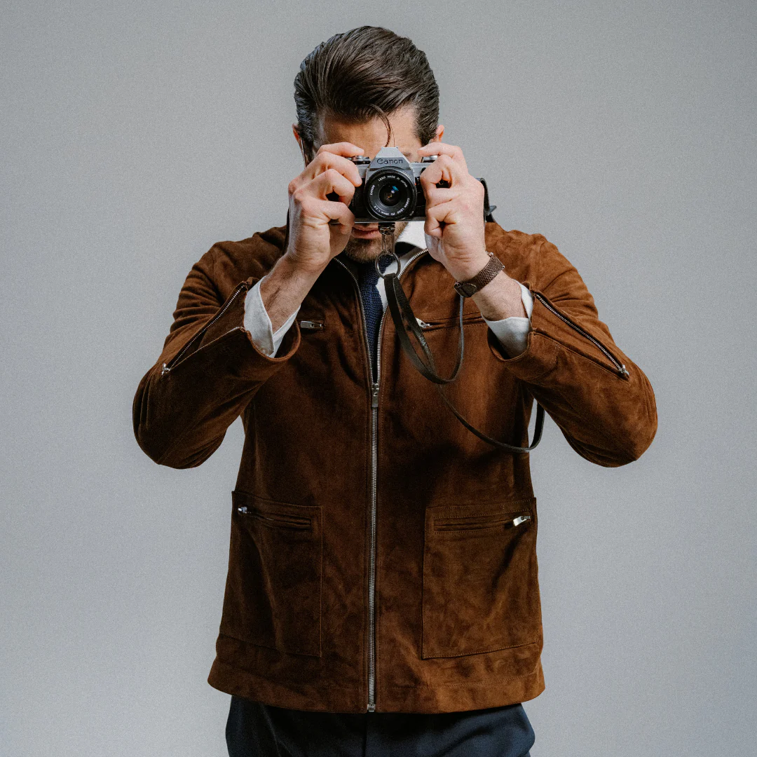 Cafe Racer Jacket - Brown Suede - Image 3