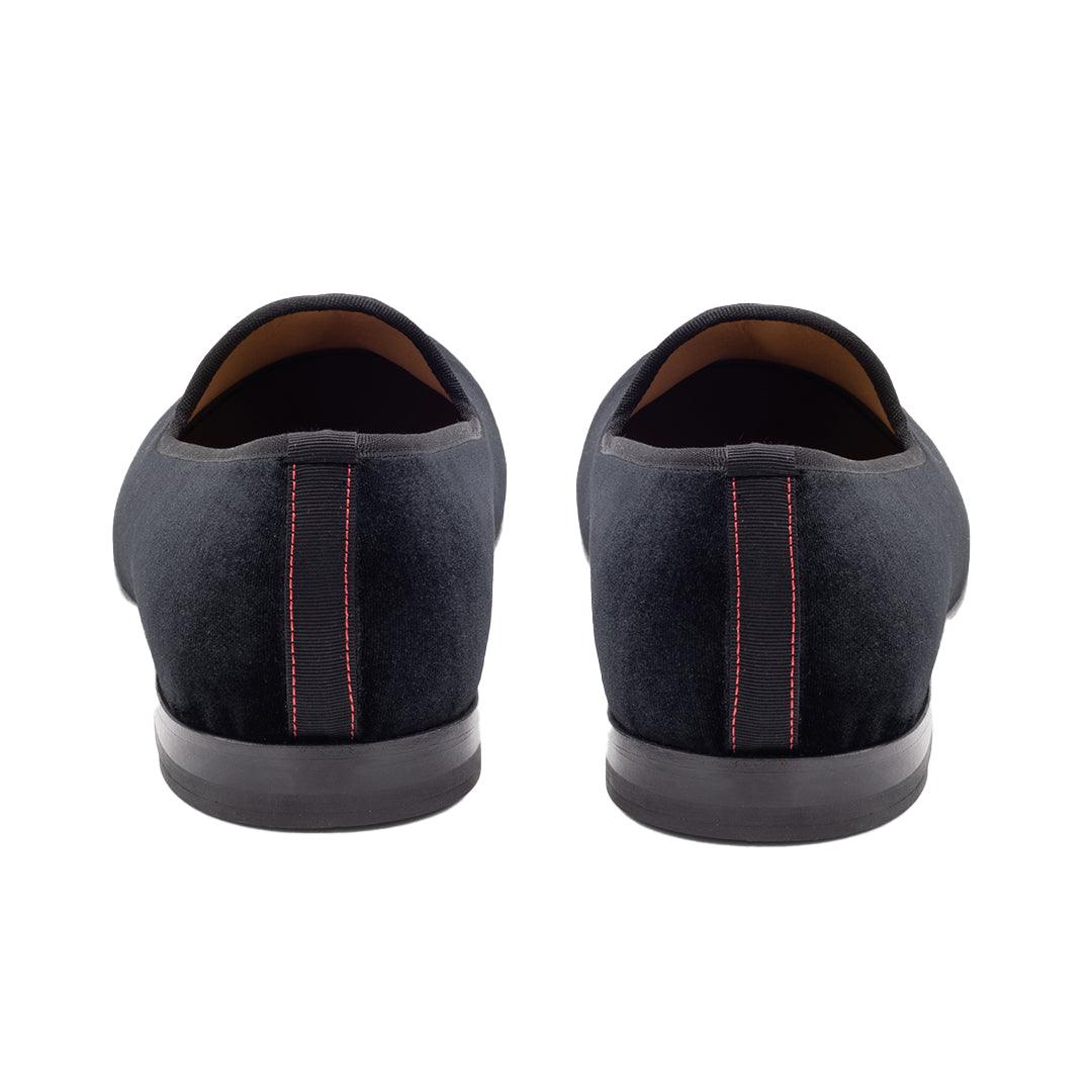 Men's Black Velvet Slipper II With Black Grosgrain Stripe - Image 3