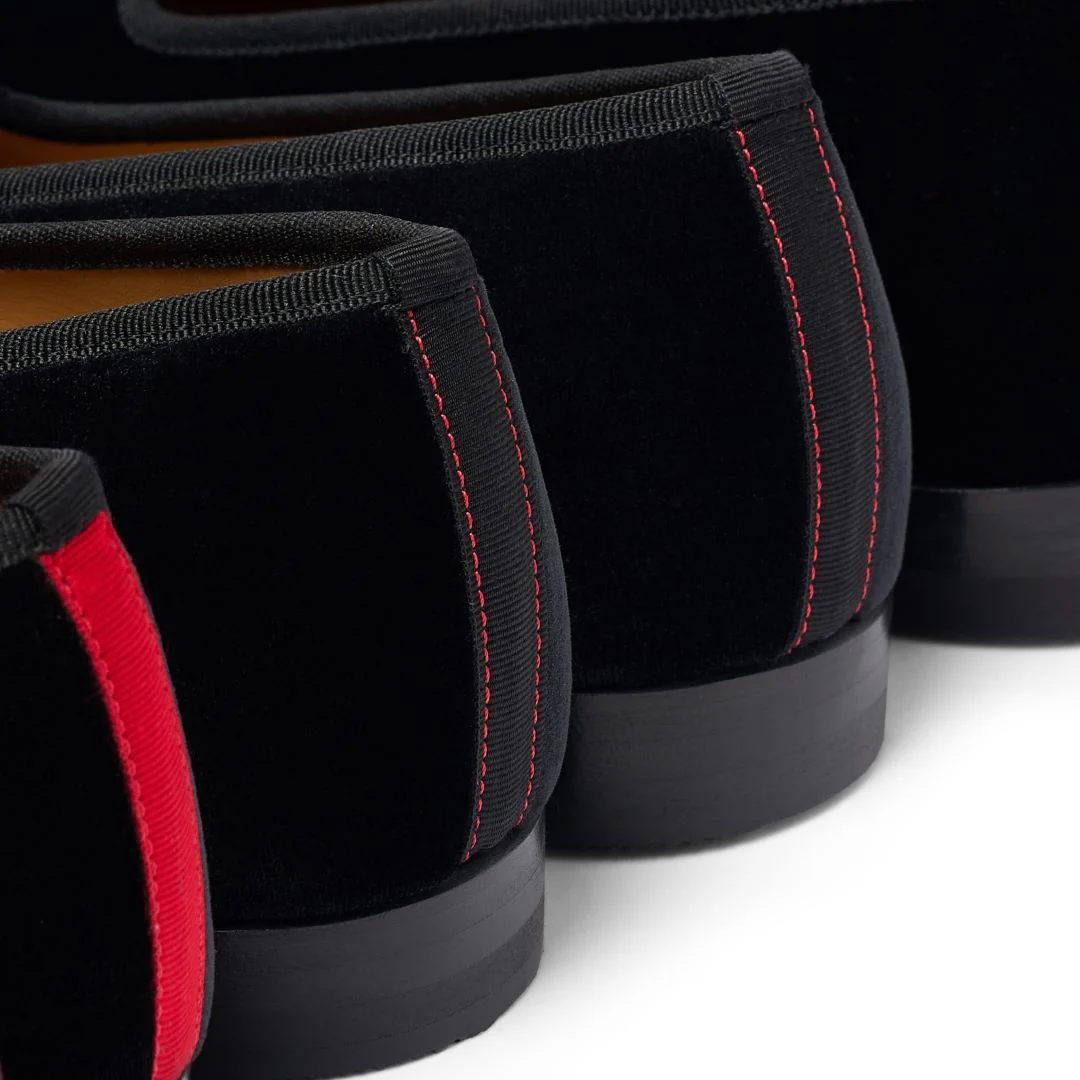 Men's Black Velvet Slipper II With Black Grosgrain Stripe - Image 5