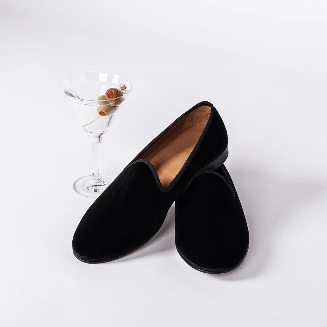 Men's Black Velvet Slipper II With Black Grosgrain Stripe - Image 7