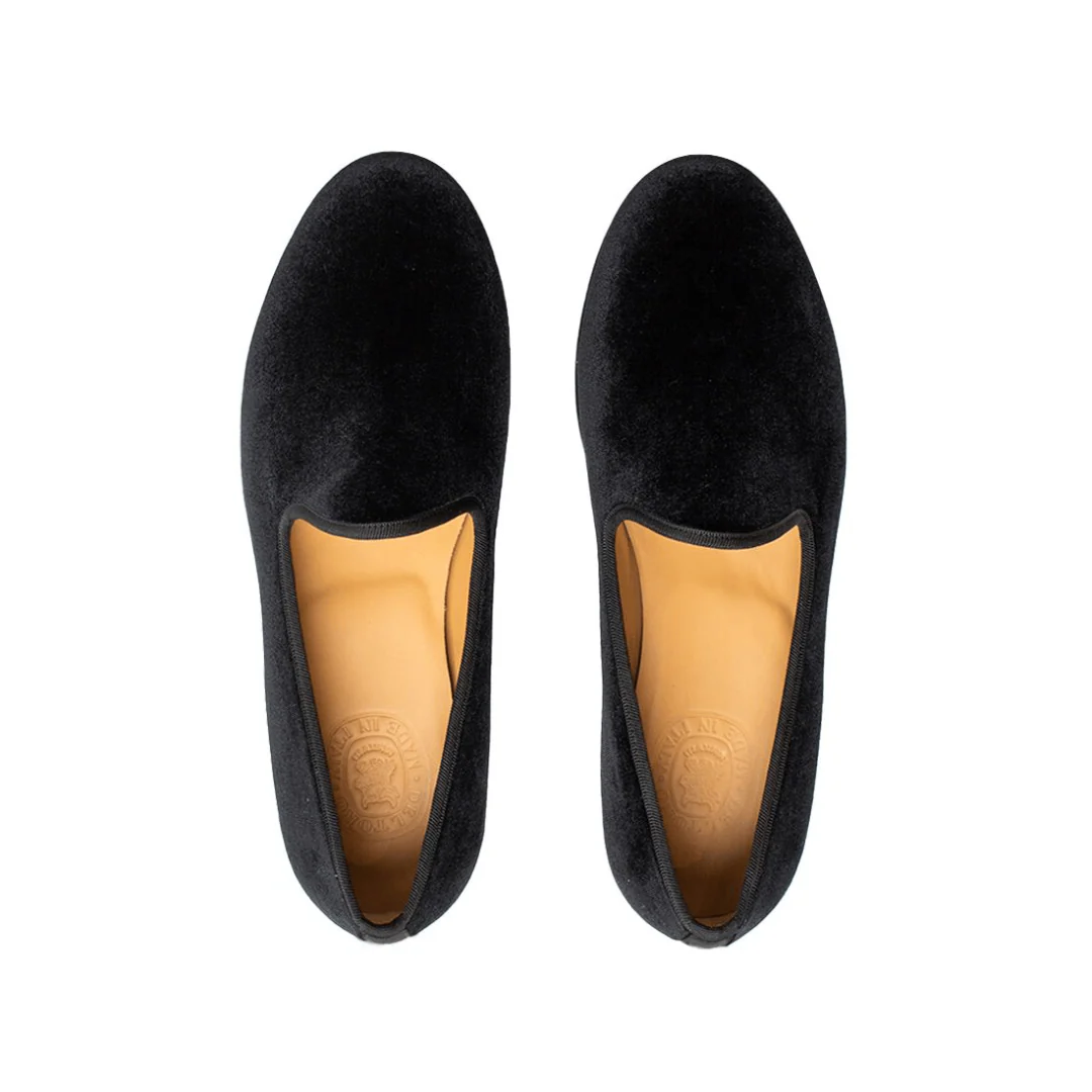 Men's Black Velvet Slipper II With Black Grosgrain Stripe - Image 9