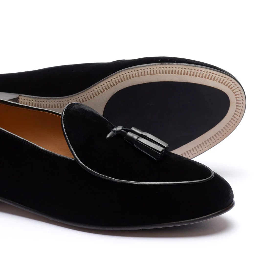Men's Black Velvet Tassel Loafer - Image 3