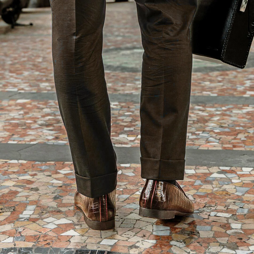 Men's Dark Brown Full Croc Milano Loafer - Image 4