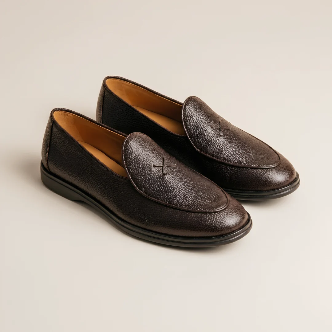 Men's Dark Brown Pebbled Leather Viaggio Loafer - Image 12