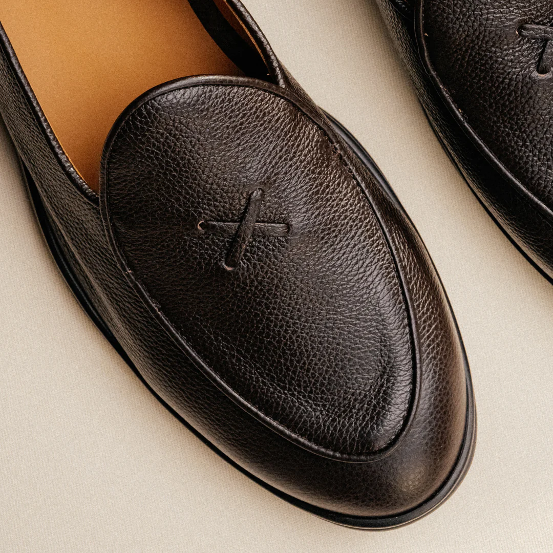 Men's Dark Brown Pebbled Leather Viaggio Loafer - Image 9