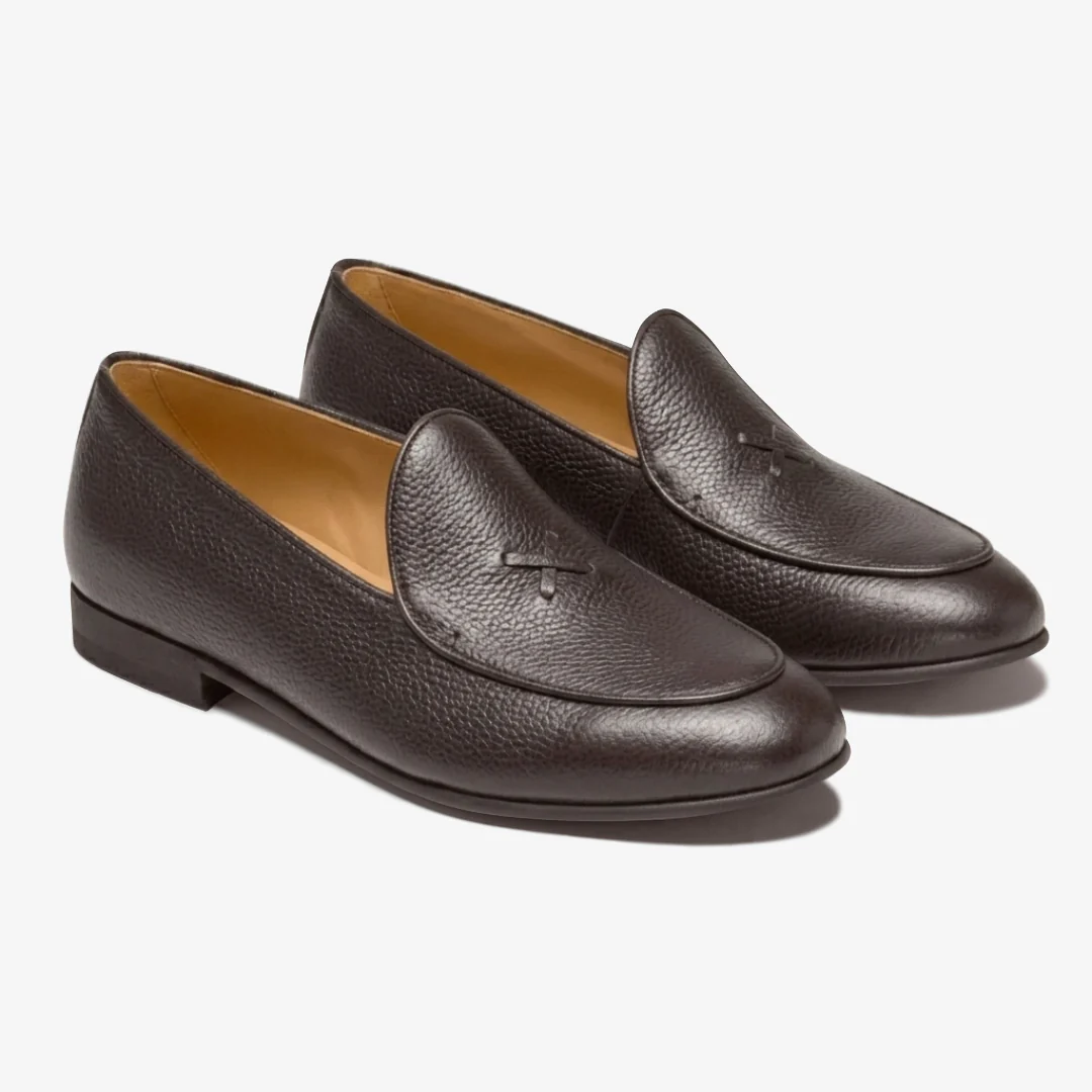 Men's Dark Brown Pebbled Leather Milano Loafer - Image 3