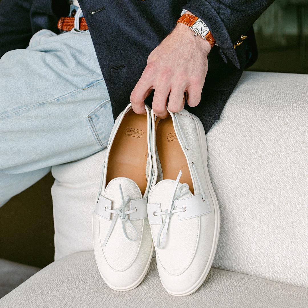 Men's White Pebbled Leather Barca Yacht Loafer - Image 8