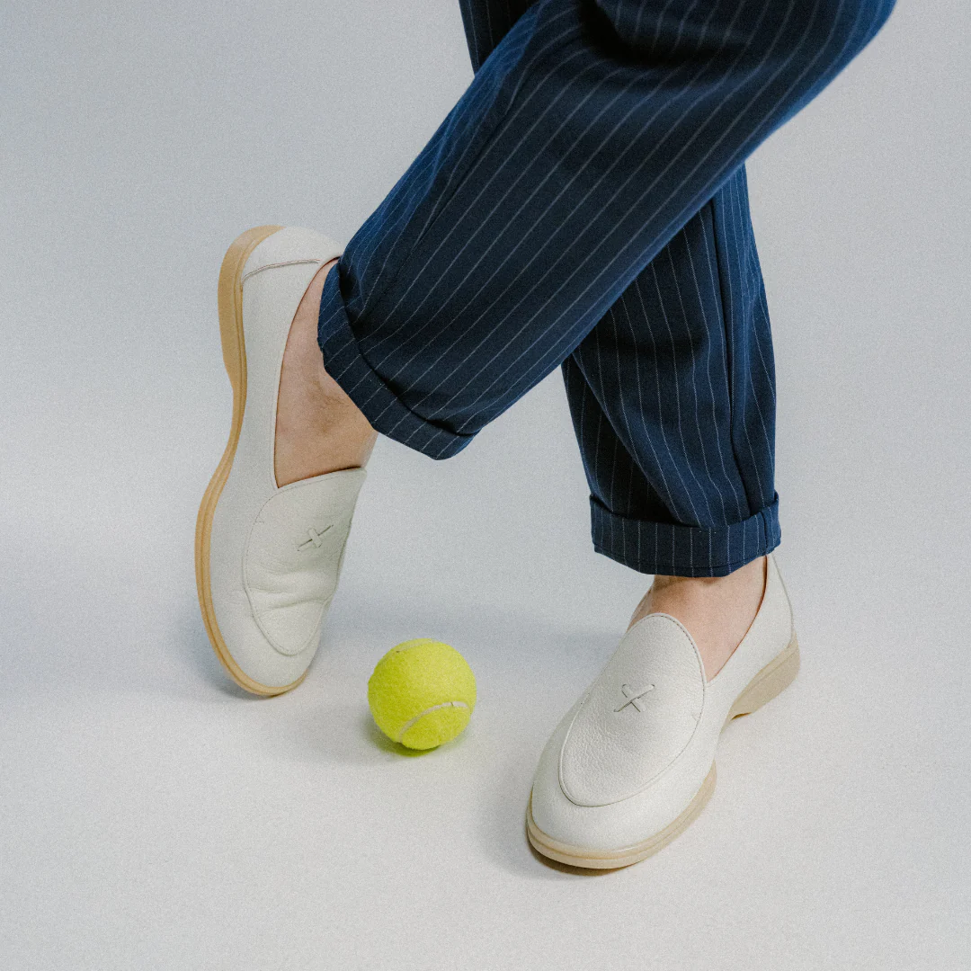 Men's Vintage White Pebbled Leather Viaggio Loafer - Image 6