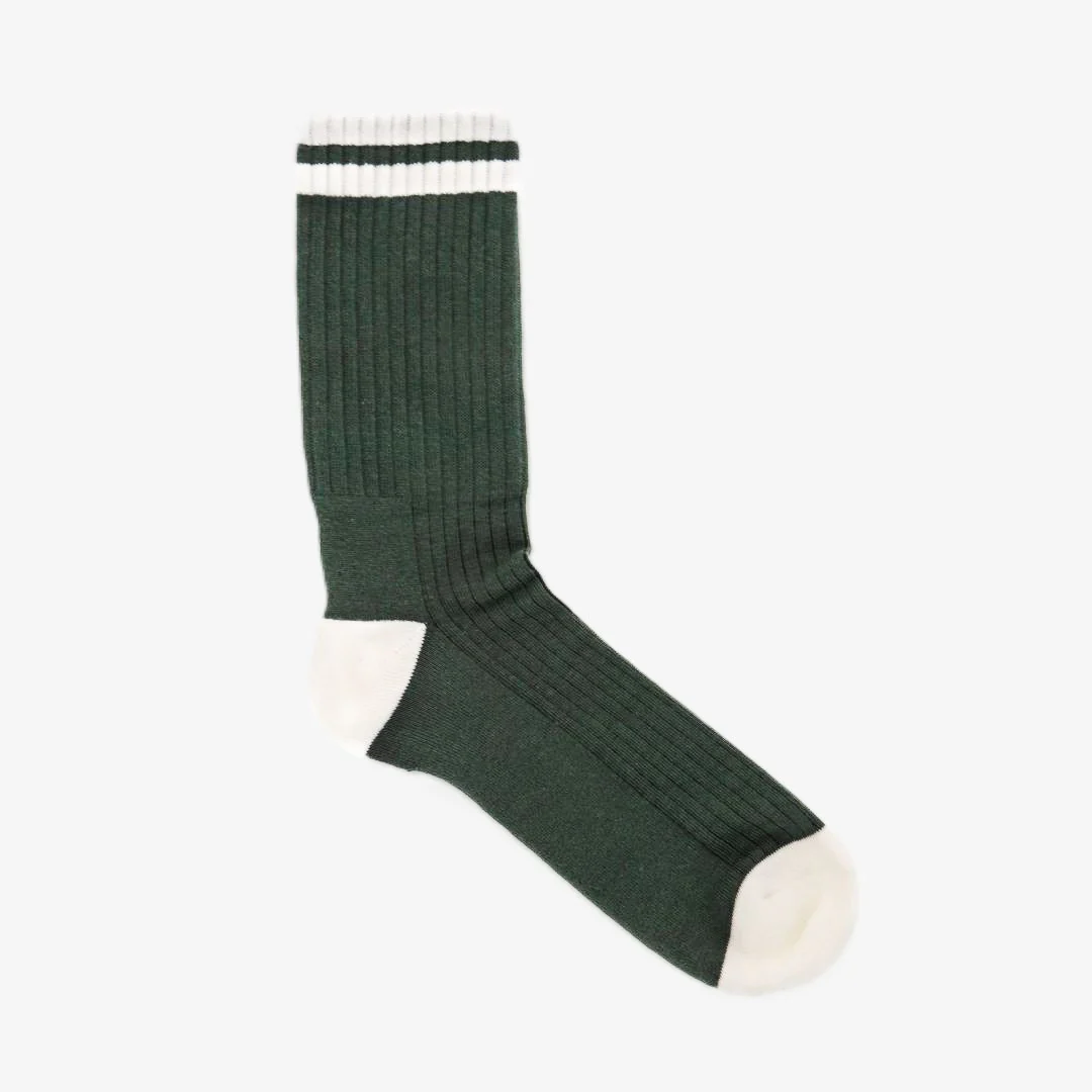 Retro Gym Sock - Forest / Vintage White Stripes - Image 3