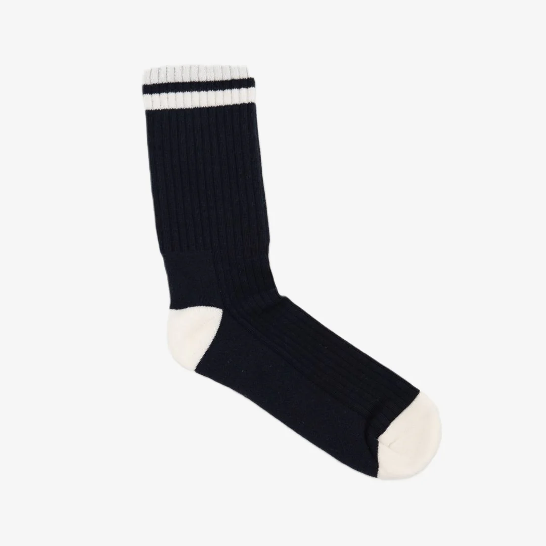 Retro Gym Sock - Navy / Vintage White Stripes - Image 3