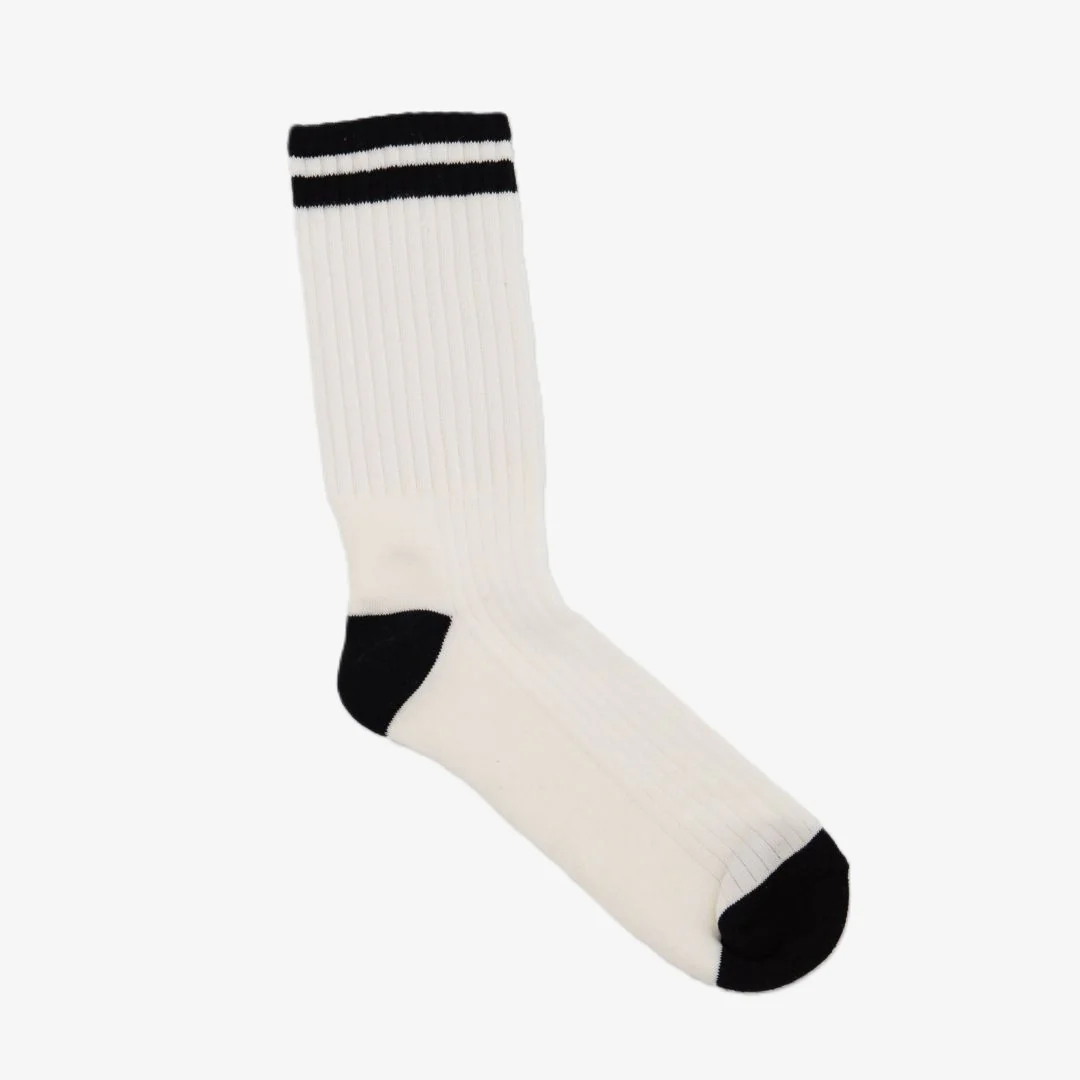 Retro Gym Sock - Vintage White / Black Stripes - Image 4