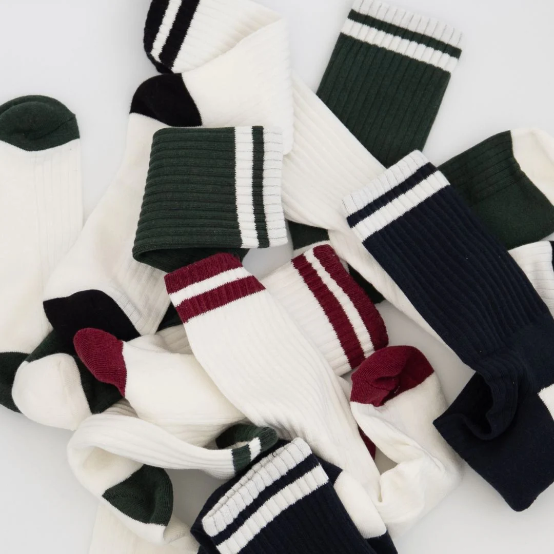 Retro Gym Sock - Vintage White / Black Stripes - Image 5
