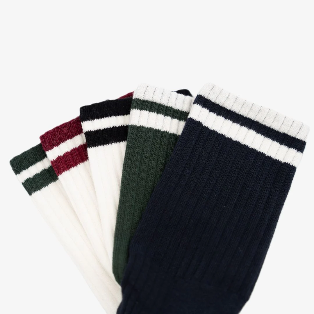 Retro Gym Sock - Vintage White / Red Stripes - Image 2