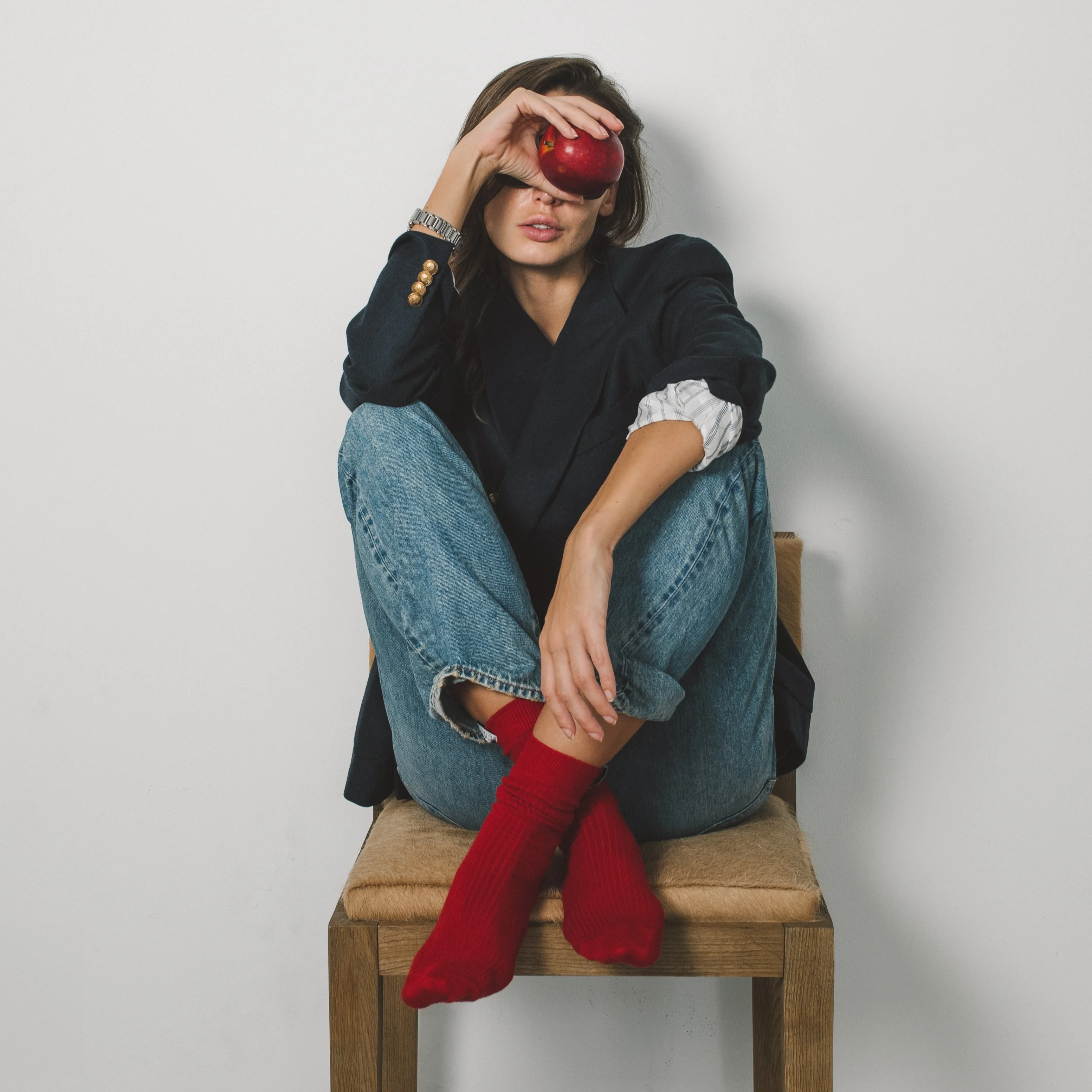 Ribbed Loop Sock - Red - Image 4