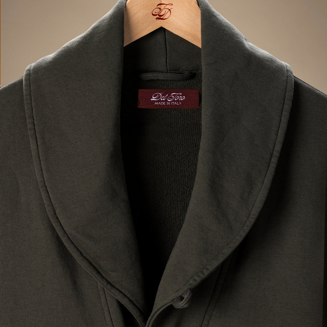Shawl Collar Sweatshirt Cardigan - Military Green - Image 3