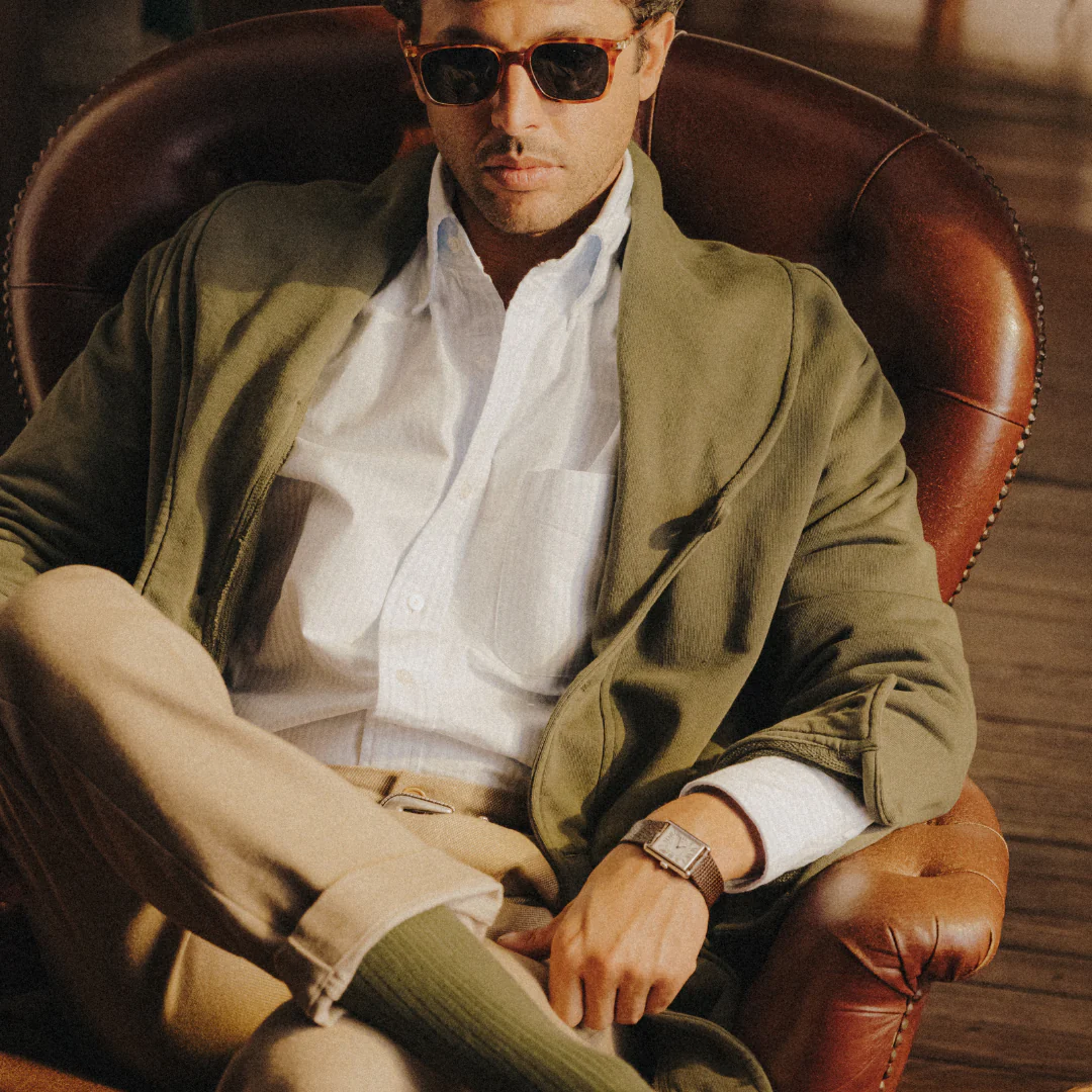 Shawl Collar Sweatshirt Cardigan - Military Green - Image 4