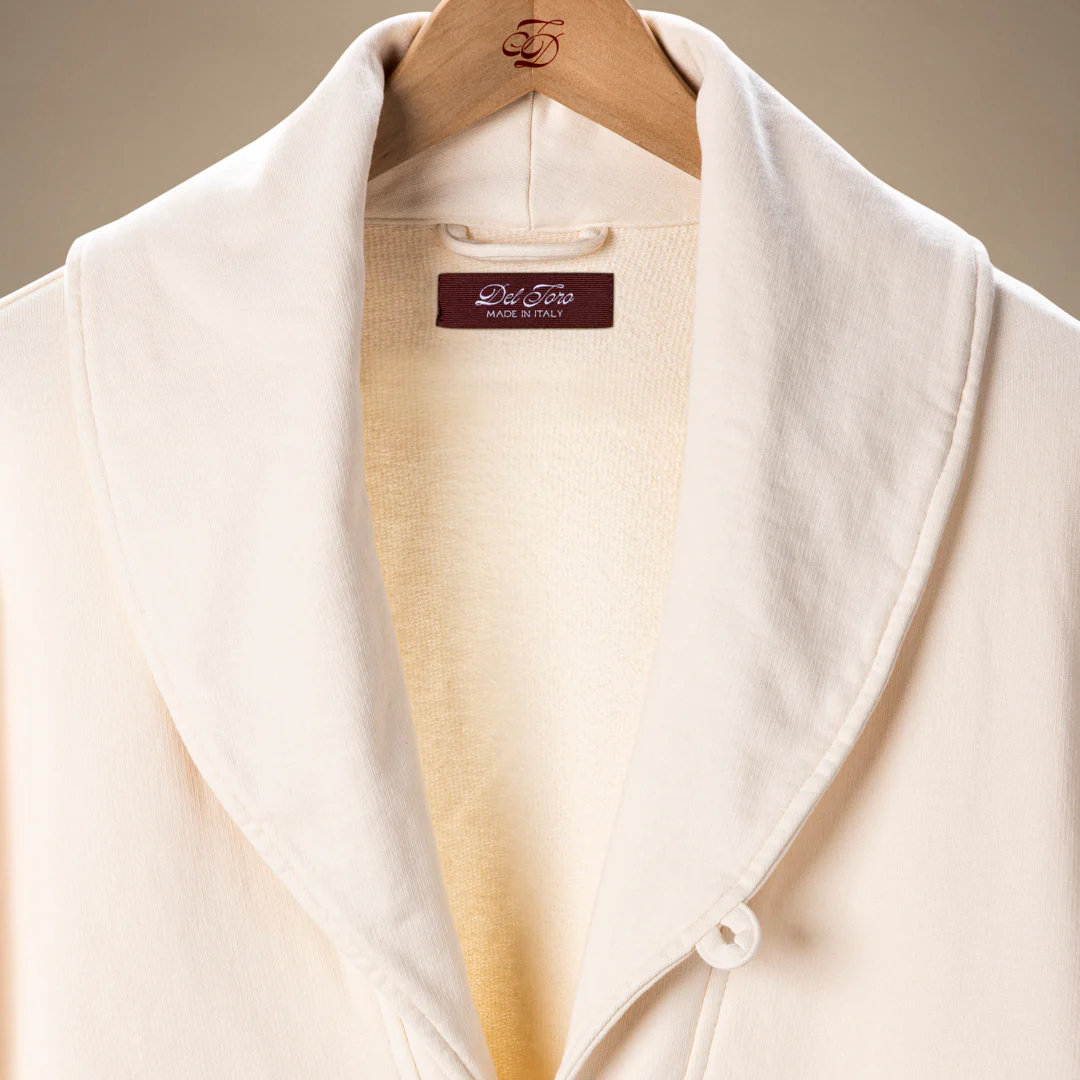 Shawl Collar Sweatshirt Cardigan - Panna White - Image 3