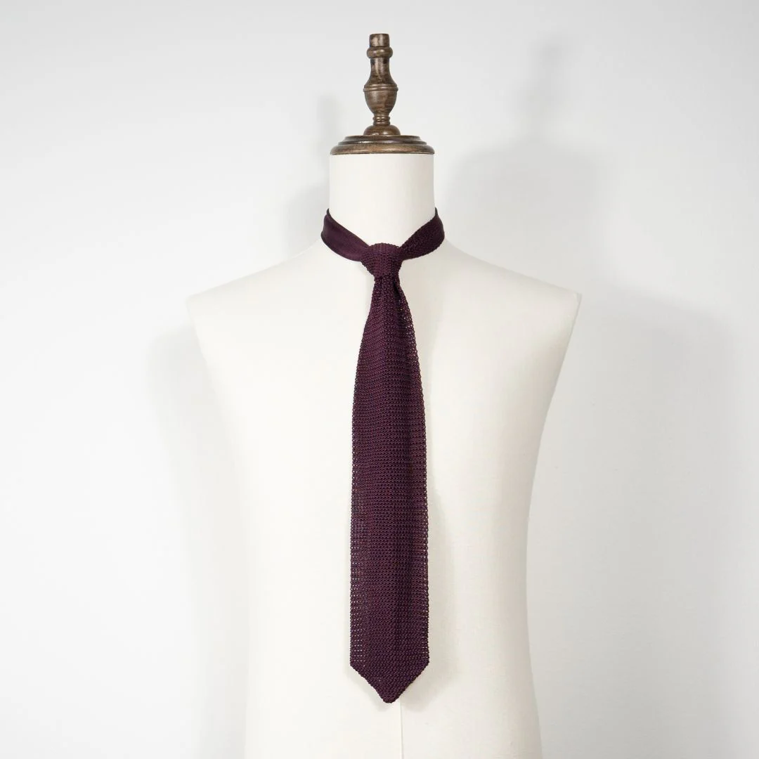 Silk Knit Tie - Burgundy - Image 5