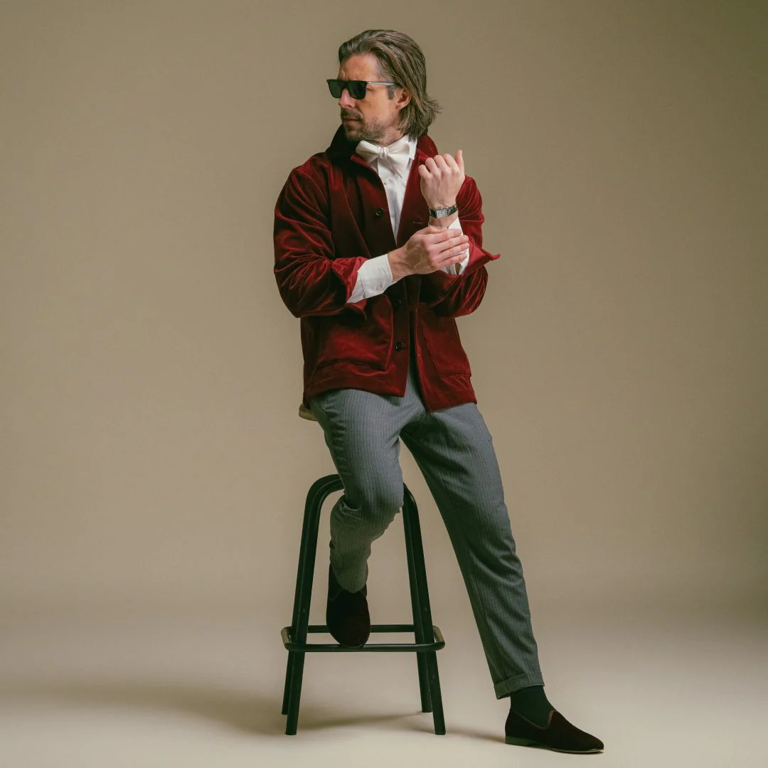 Men's Velour Cocktail Coat - Oxblood - Image 4