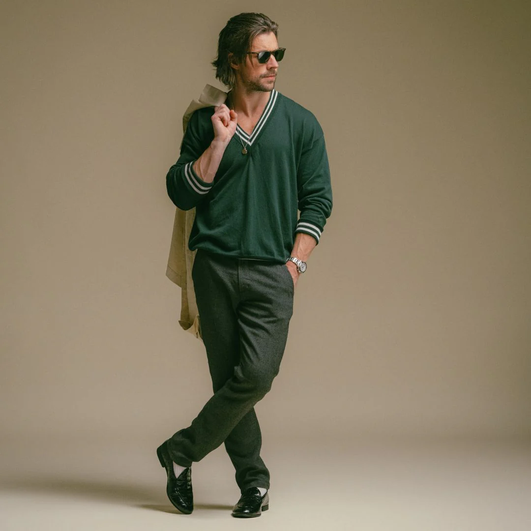 Men's Vintage Club V-Neck Sweater - Forest Green - Image 3