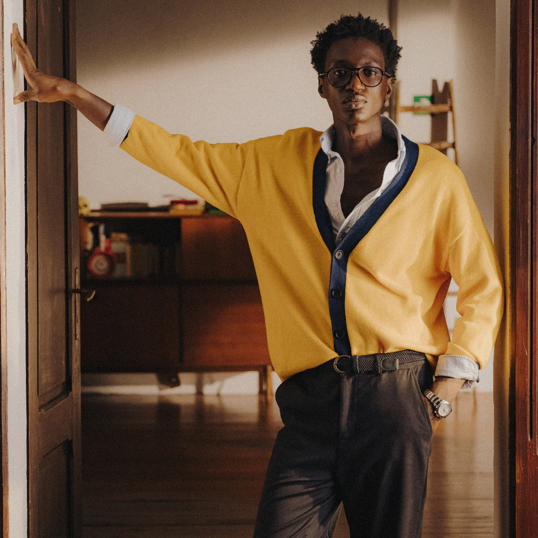 Men's Vintage Fit Cardigan - Collegiate Yellow / Navy - Image 3