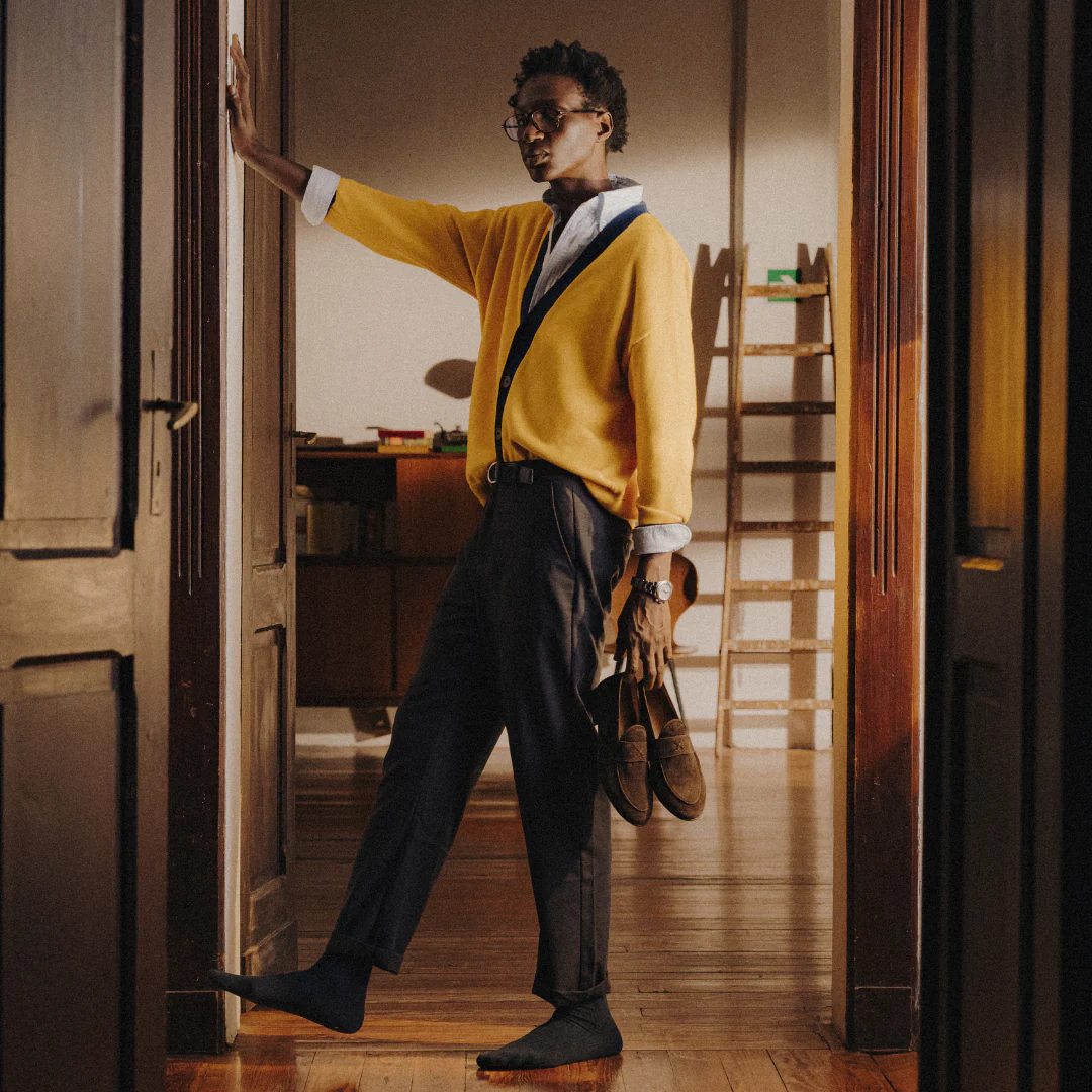 Men's Vintage Fit Cardigan - Collegiate Yellow / Navy - Image 5