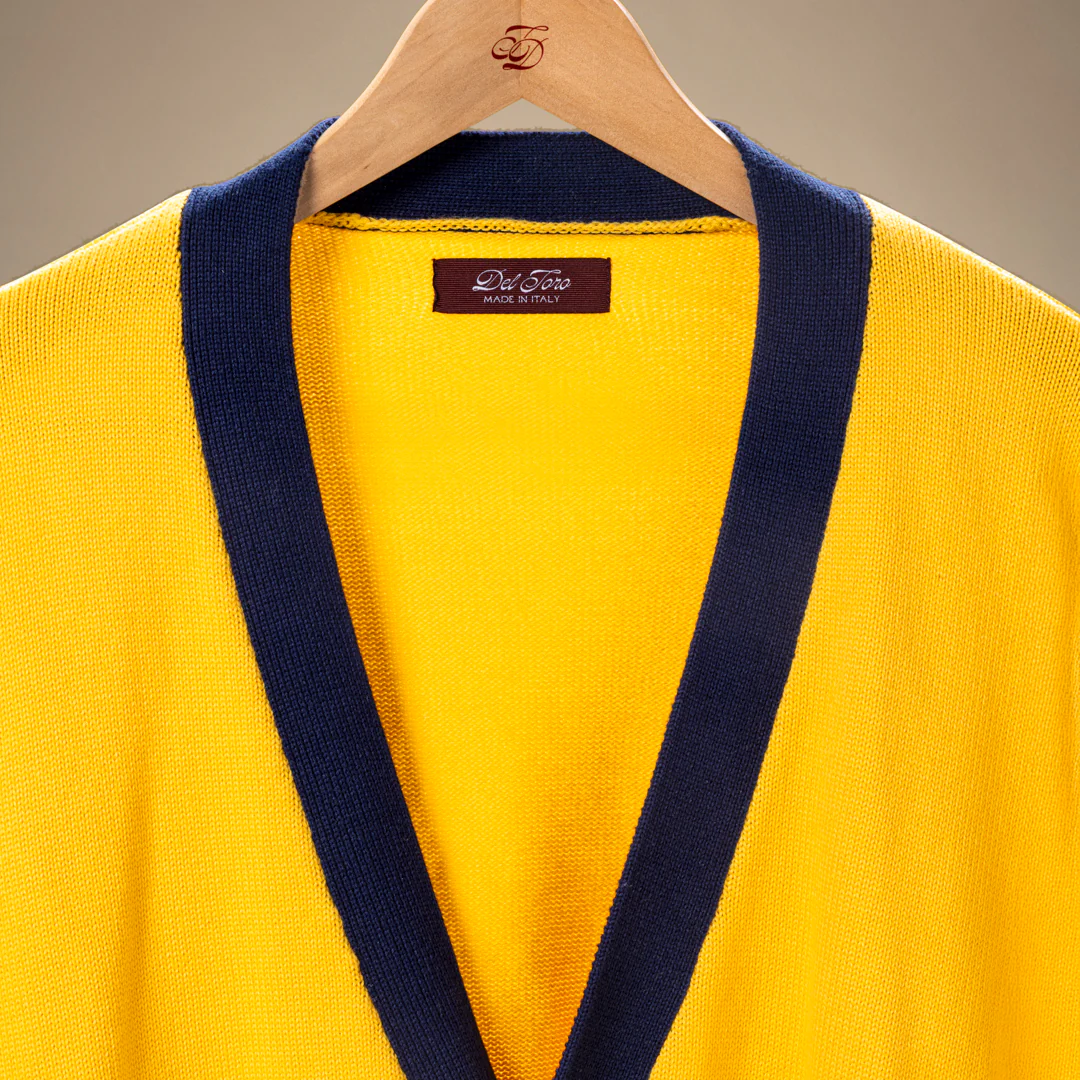 Men's Vintage Fit Cardigan - Collegiate Yellow / Navy - Image 7