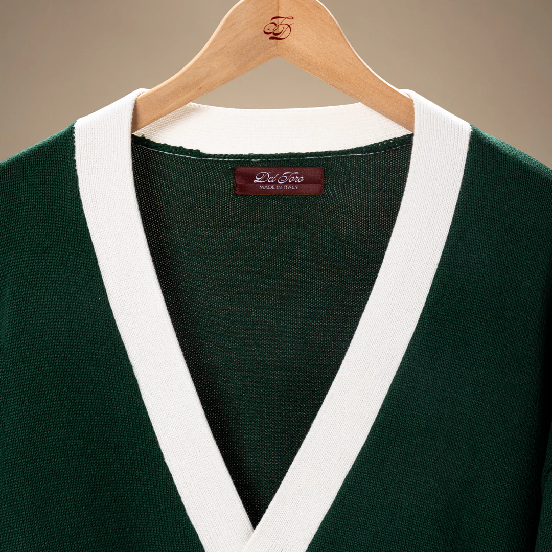 Men's Vintage Fit Cardigan - Fairway Green / Vintage White - Image 4