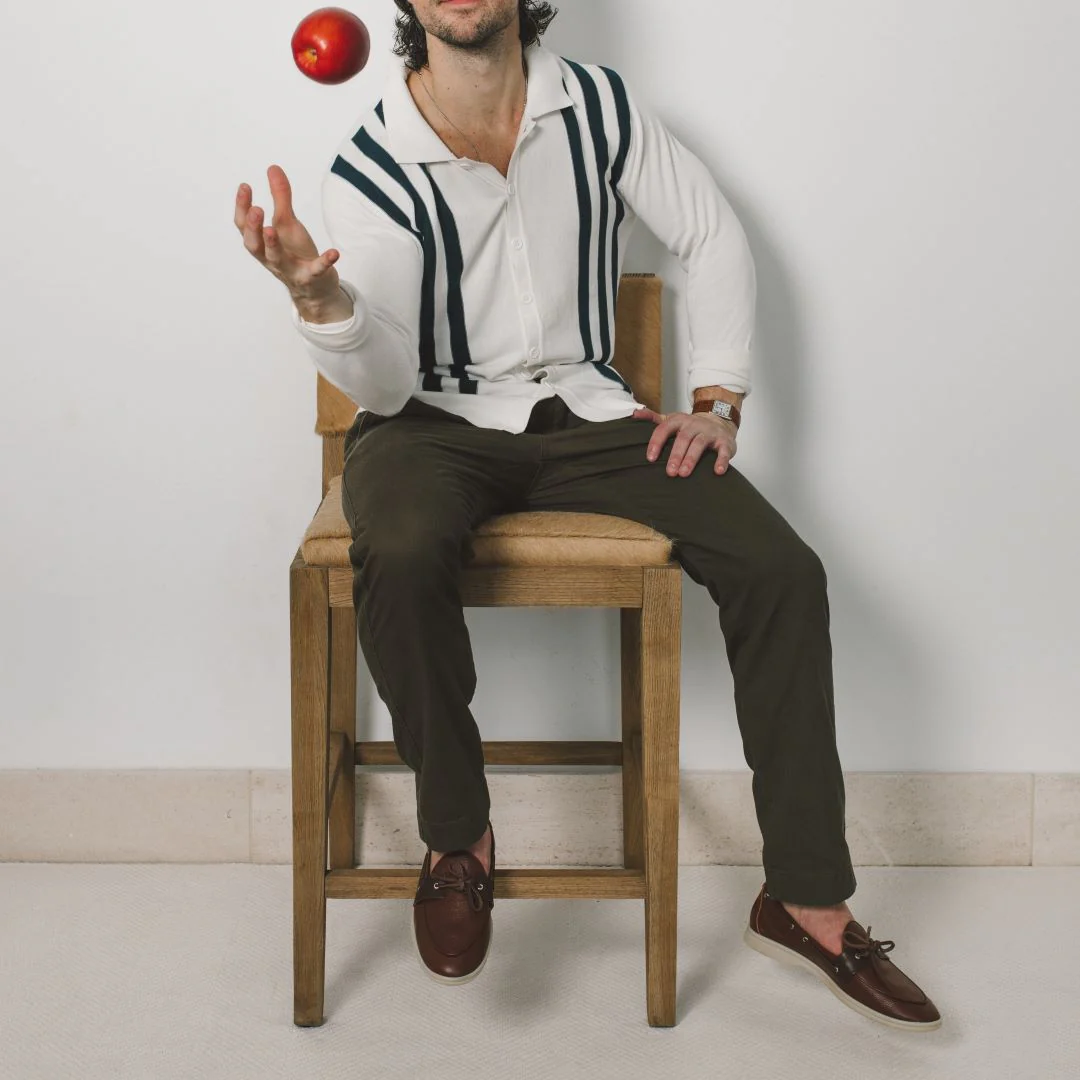Men's Vintage Stripe Polo Cardigan - Vintage White / Oceana Stripe - Image 4
