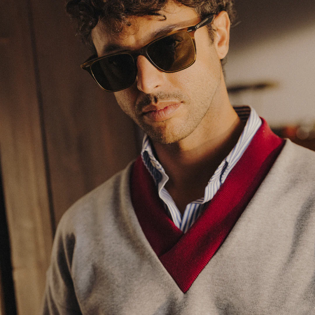 Vintage V-Neck Sweatshirt - Heather Grey / Burgundy Trim - Image 6
