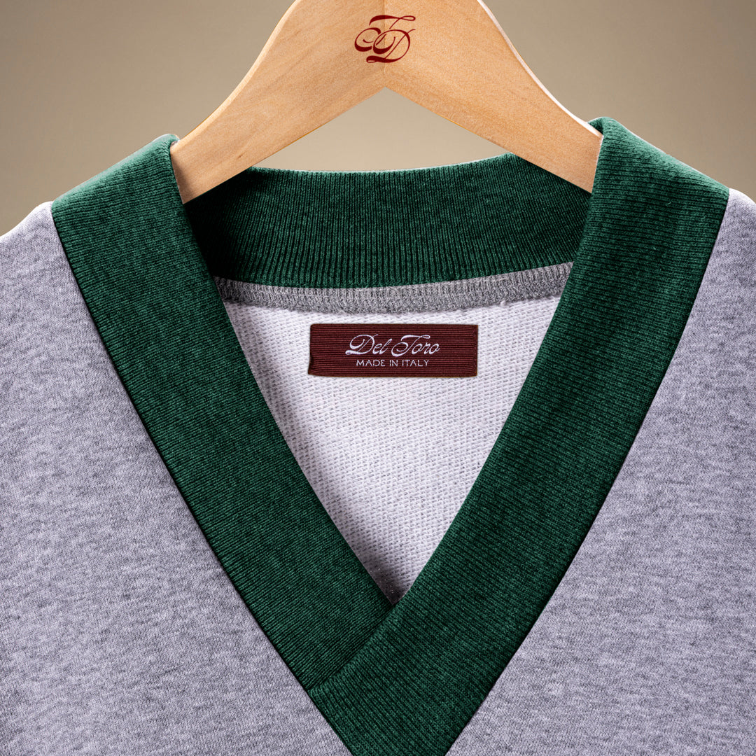 Vintage V-Neck Sweatshirt - Heather Grey / Forest Trim - Image 3