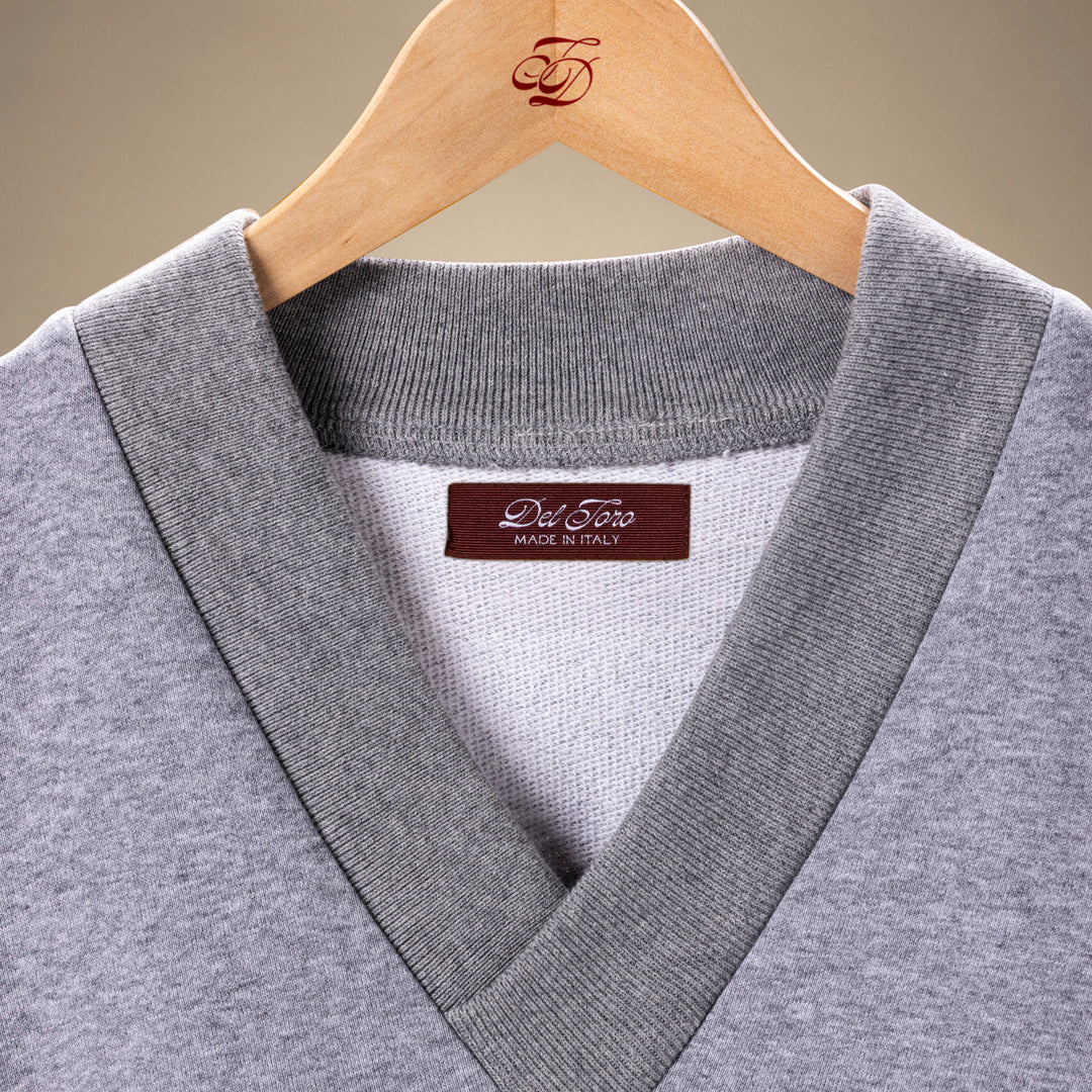 Vintage V-Neck Sweatshirt - Heather Grey / Grey Trim - Image 3