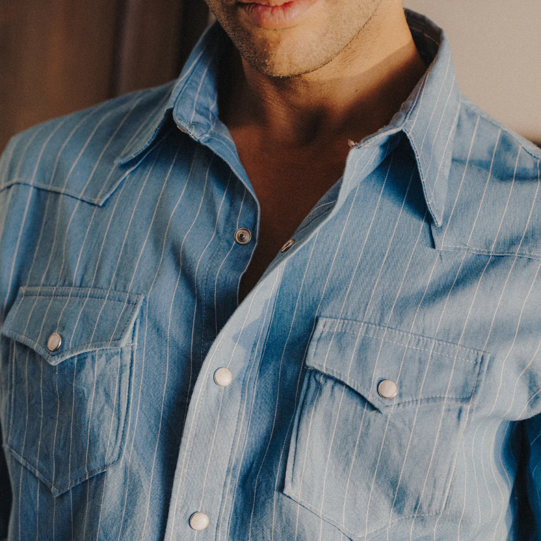 Western Shirt - Light Blue Pinstripe - Image 5