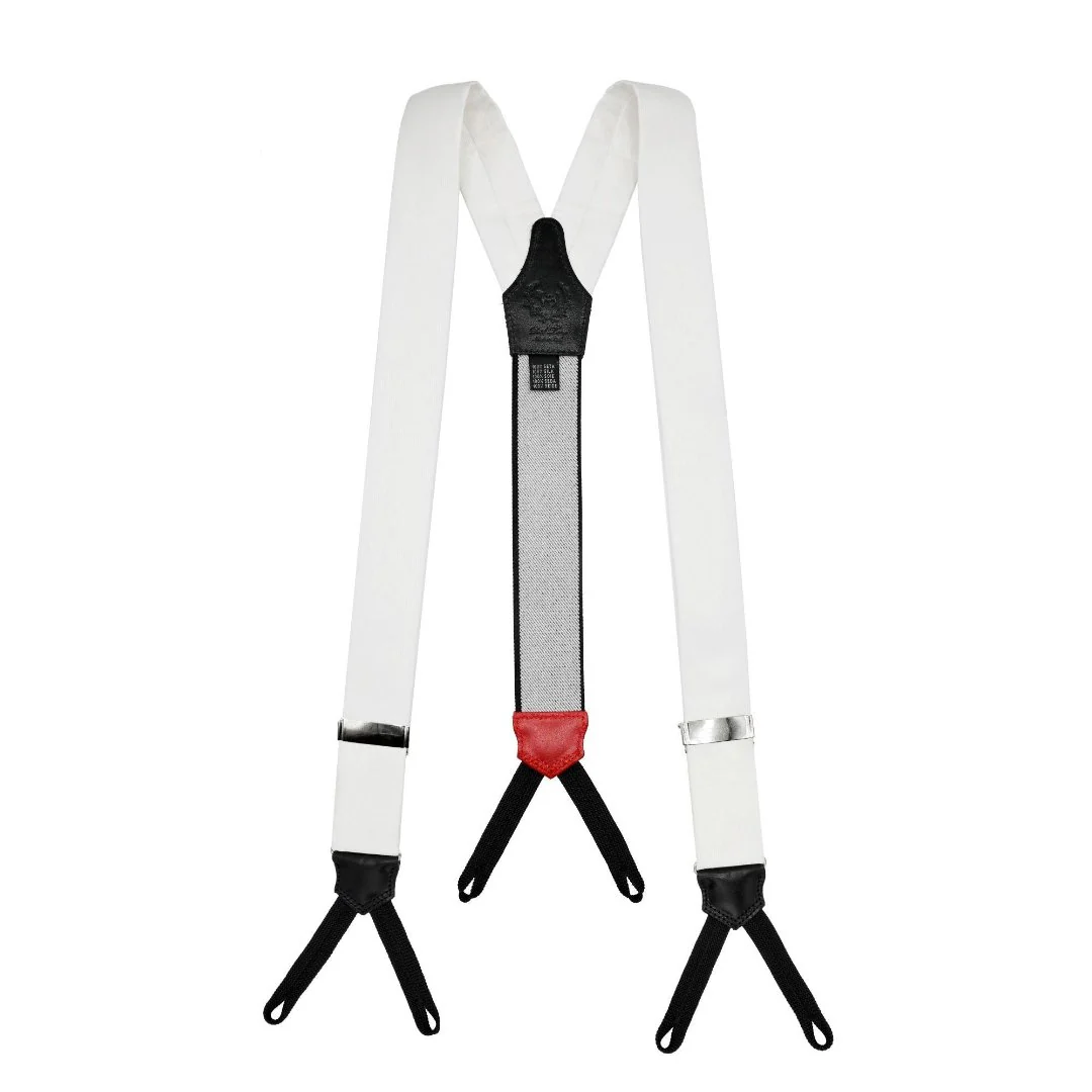 White Silk and Leather Suspenders - Image 3