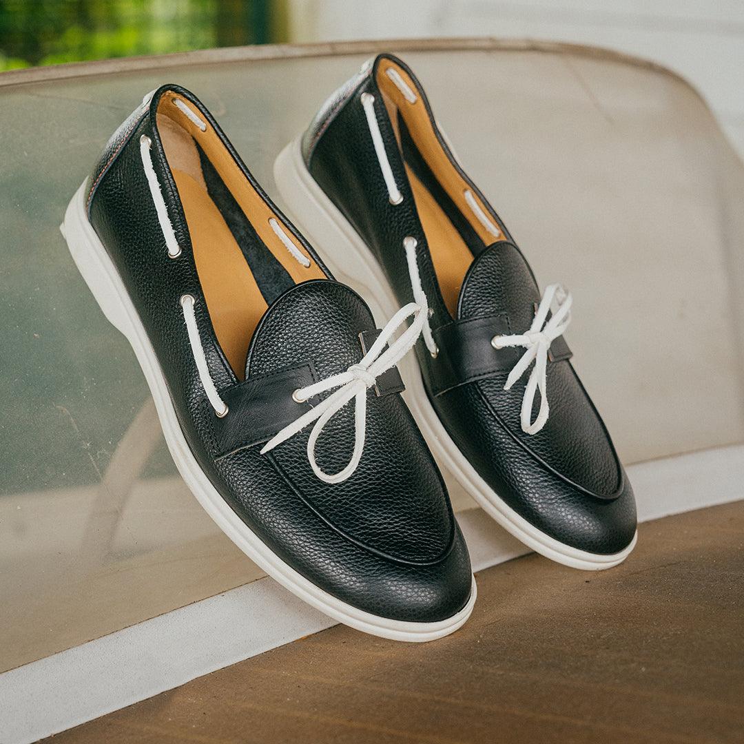 Women's Black Pebbled Leather Barca Yacht Loafer - Image 10