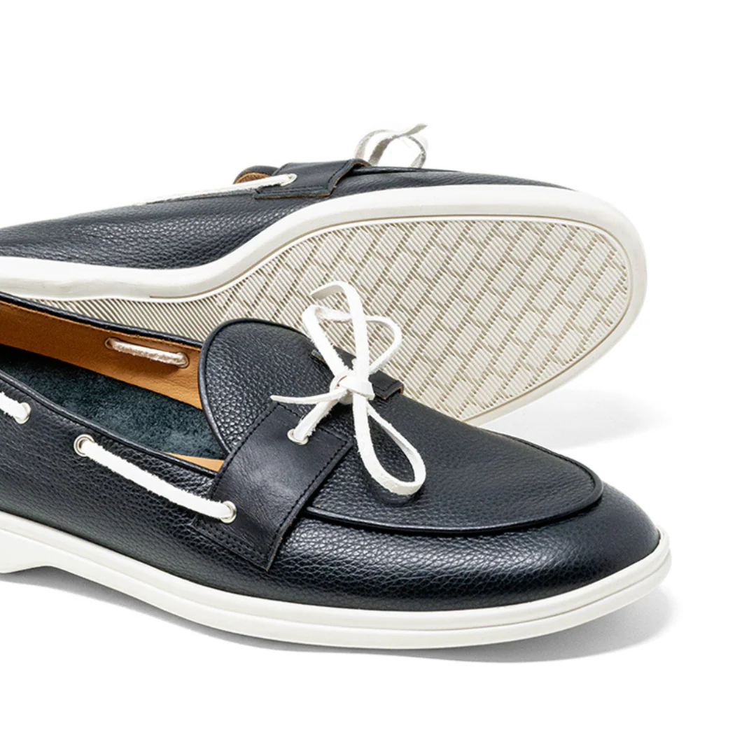 Women's Black Pebbled Leather Barca Yacht Loafer - Image 3