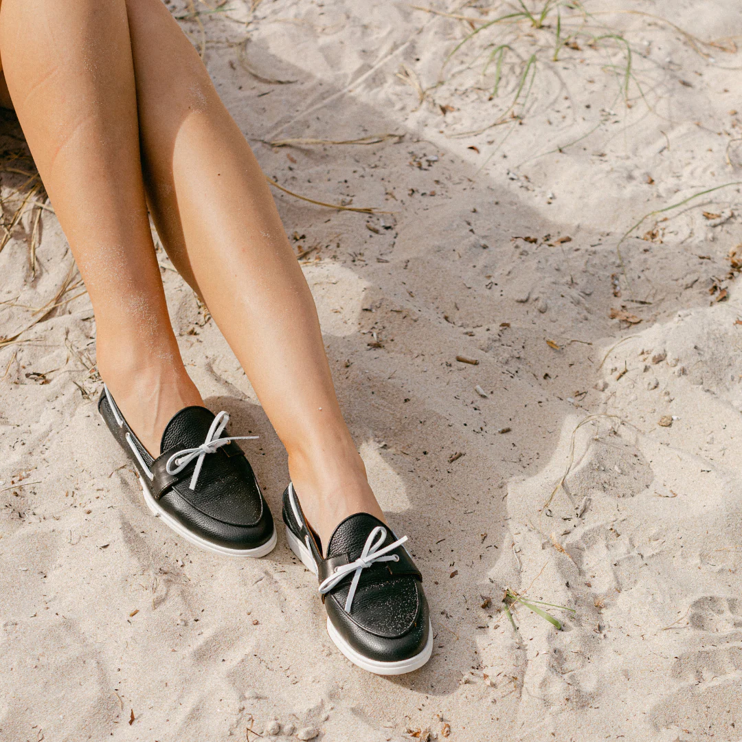 Women's Black Pebbled Leather Barca Yacht Loafer - Image 8