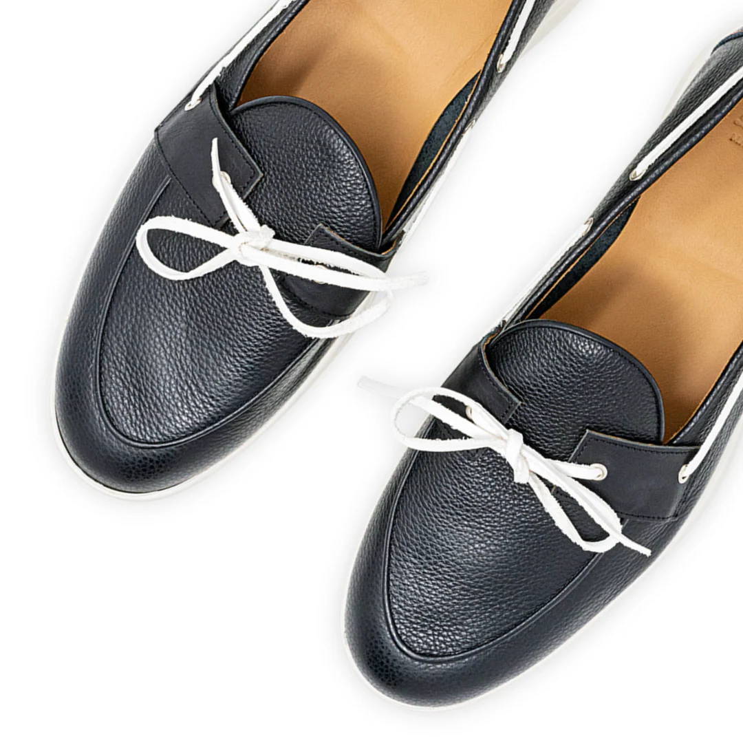 Women's Black Pebbled Leather Barca Yacht Loafer - Image 9