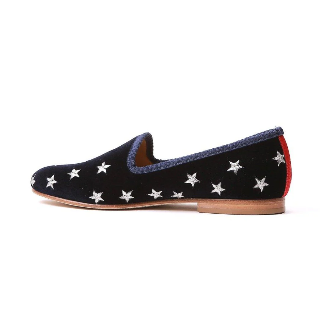 Women's Navy Velvet Gold & Silver Star Slipper - Image 3