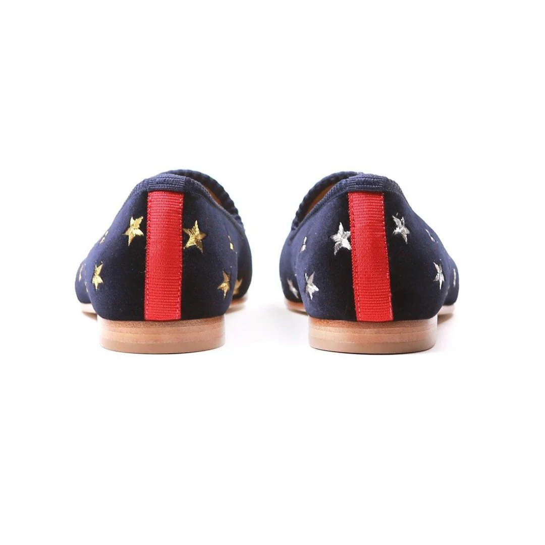 Women's Navy Velvet Gold & Silver Star Slipper - Image 4
