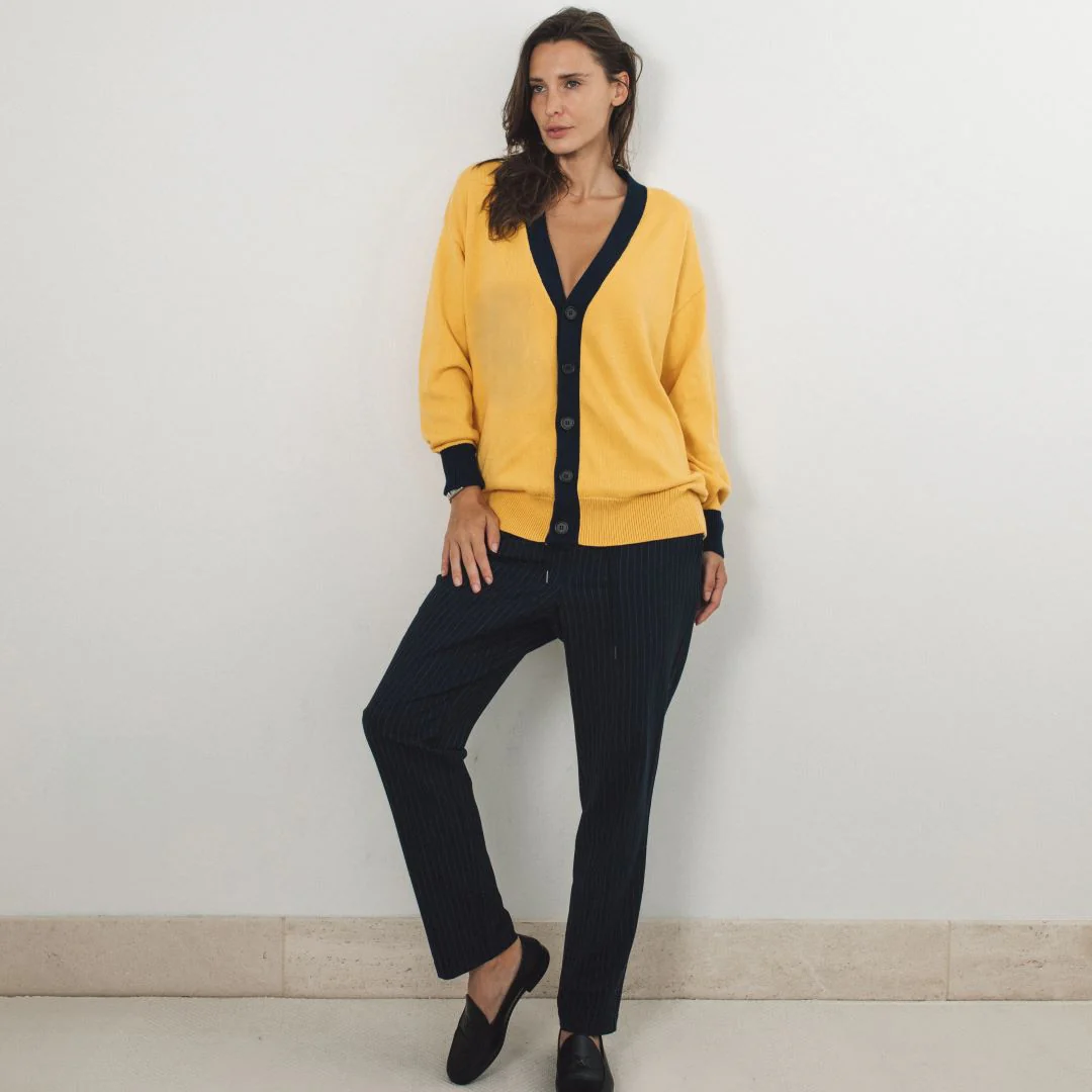 Women's Vintage Fit Cardigan - Collegiate Yellow / Navy - Image 2