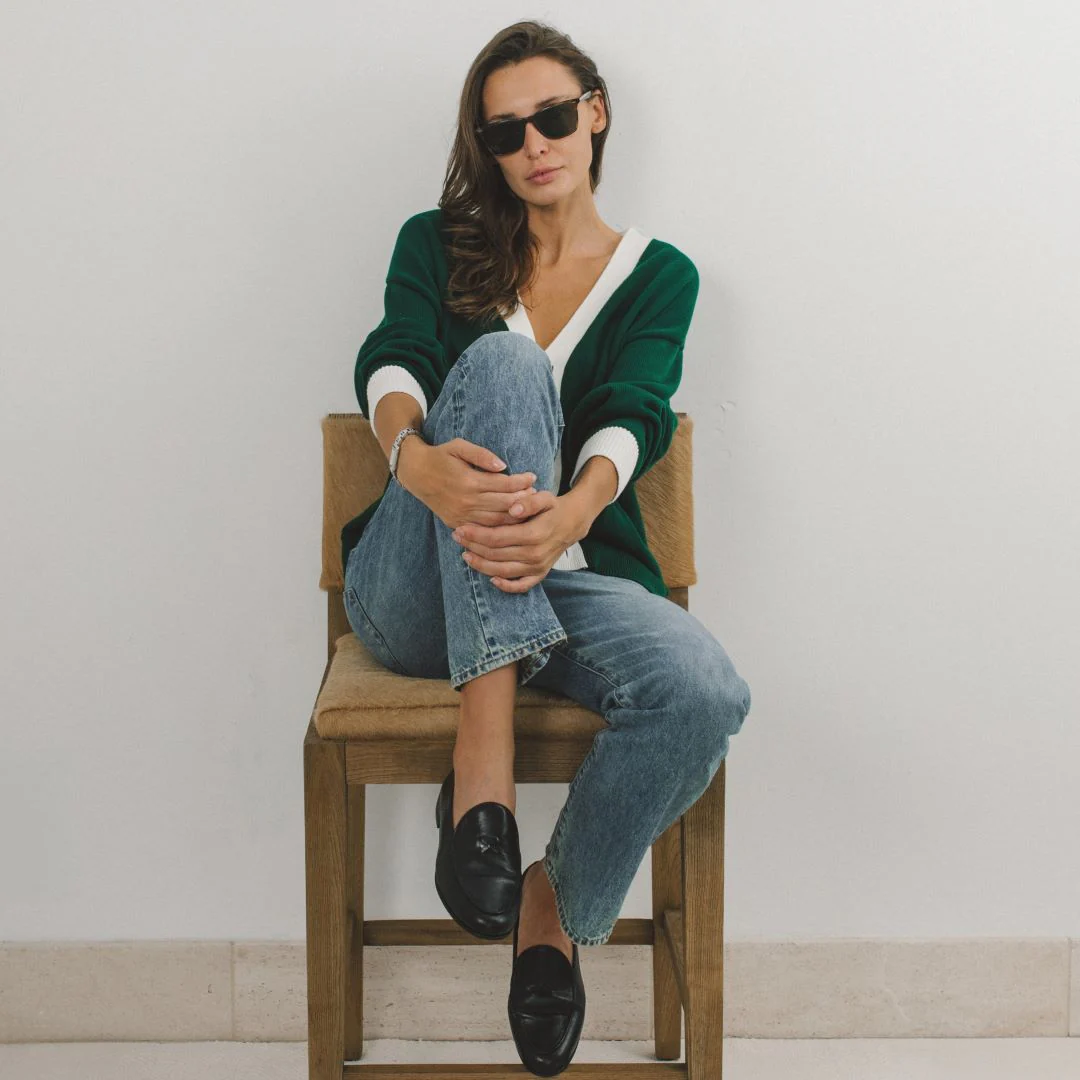 Women's Vintage Fit Cardigan - Fairway Green / Vintage White - Image 2