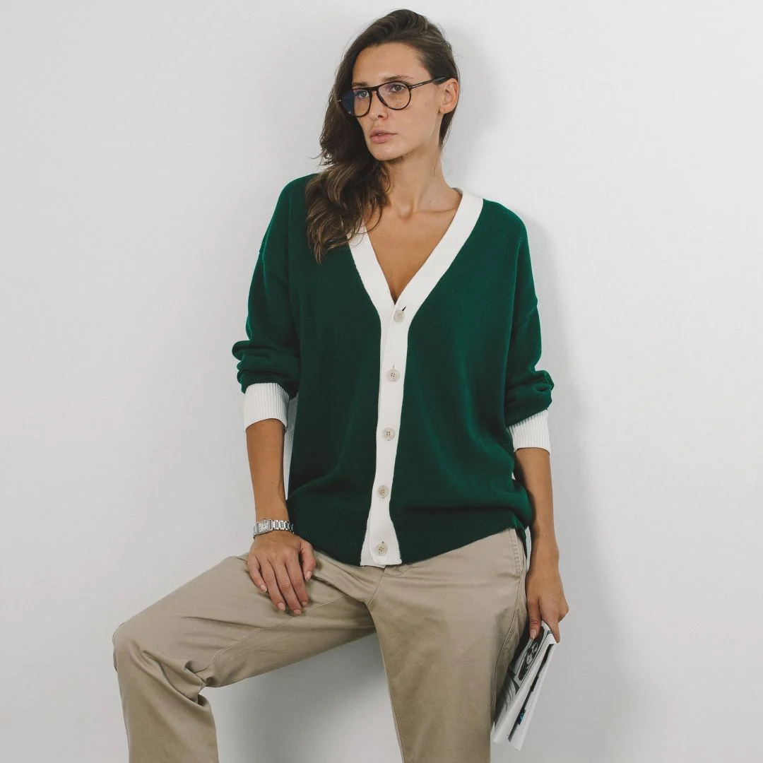 Women's Vintage Fit Cardigan - Fairway Green / Vintage White - Image 4
