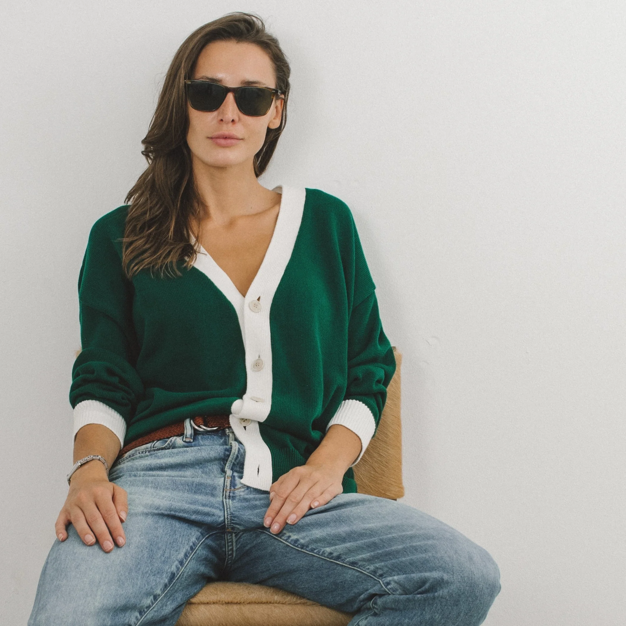 Women's Vintage Fit Cardigan - Fairway Green / Vintage White - Image 5