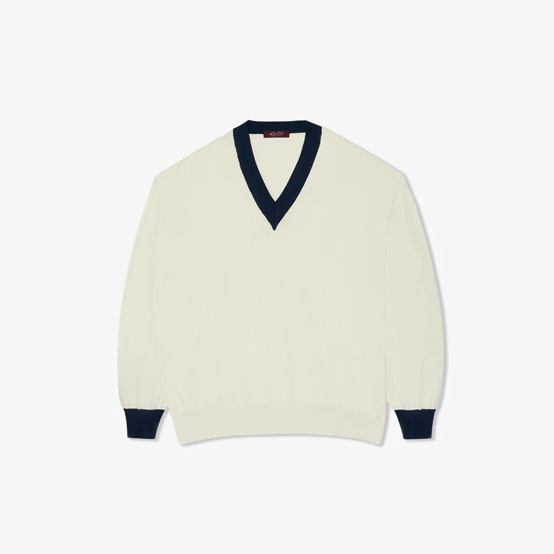 Women's Vintage V-Neck Sweater - Vintage White / Navy