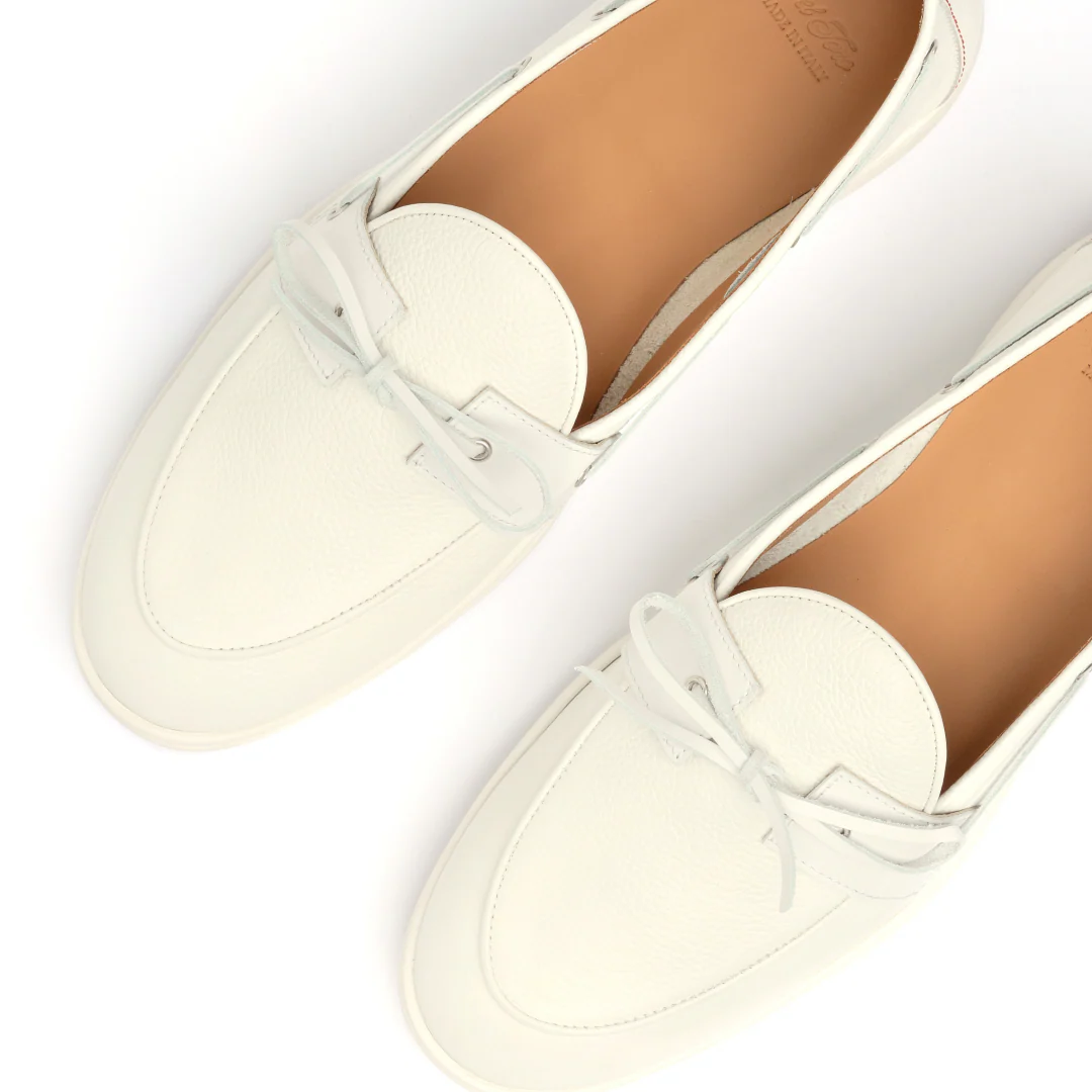 Women's White Pebbled Leather Barca Yacht Loafer - Image 6